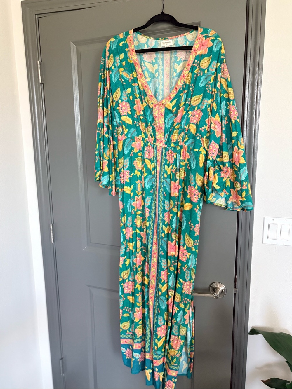 Cost Plus World Market Teal Striped Floral Maxi Dress